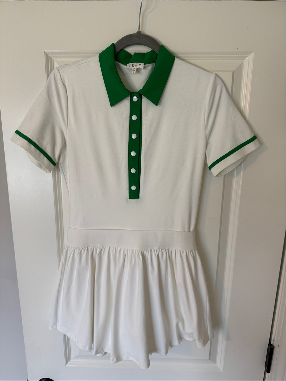 TCEC White Polo Mini Dress with Green Collar & Trim